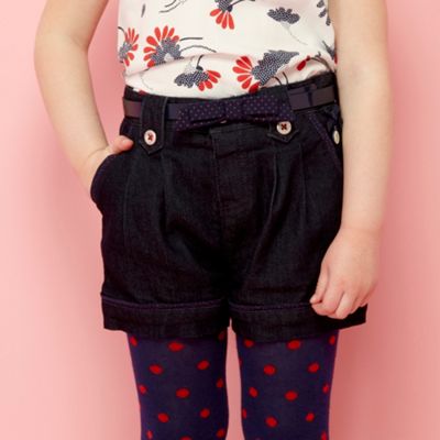 Designer girl's dark blue denim shorts and tights                                                                               