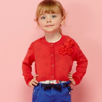 Designer Girls Dark Orange Cropped Flower Cardigan