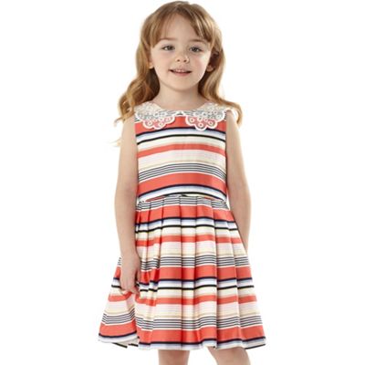 Designer girl's peach striped party dress                                                                                       