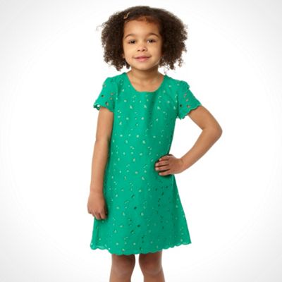 Girl's green floral broderie dress                                                                                              
