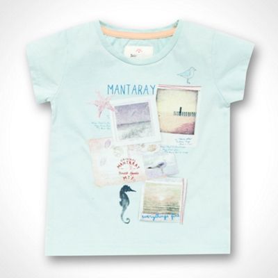 Girl's aqua postcard printed t-shirt                                                                                            