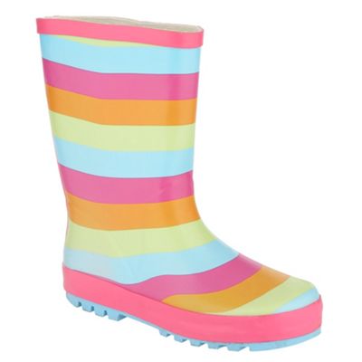 Girls mutil coloured striped wellington boots