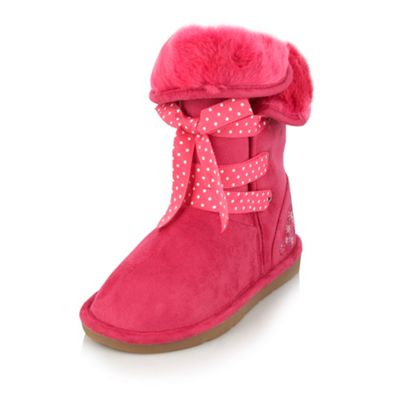 Girls pink faux fur trimmed boots