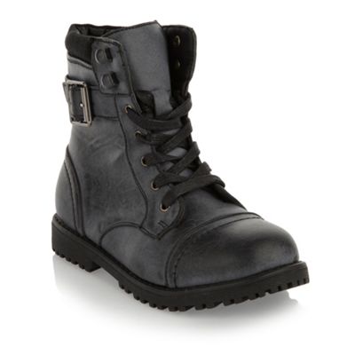 Boys black worker style ankle boots