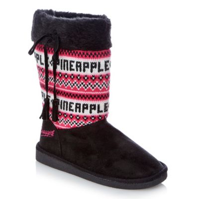 Pineapple girl's black branded fairisle knitted snow boots                                                                      
