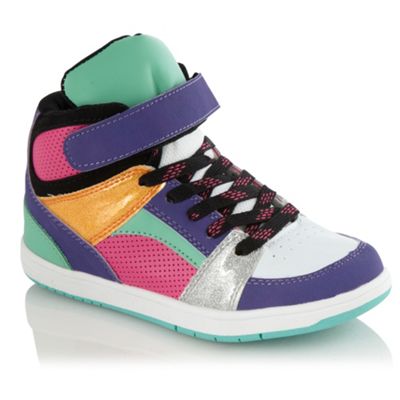 Girls' purple neon and glitter high top trainers                                                                                