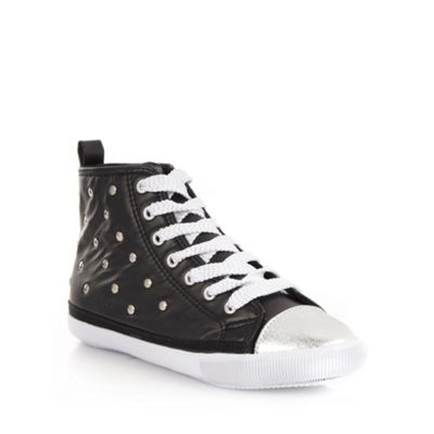 Girl's black studded high top trainers                                                                                          