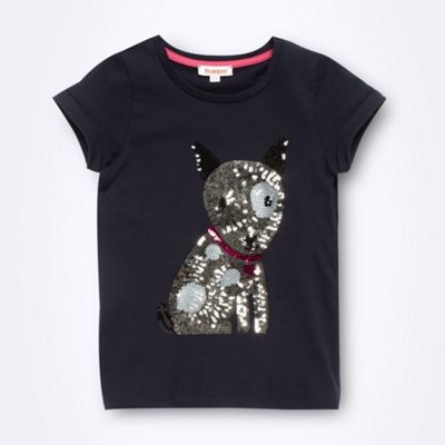 Girl's navy sequin dog t-shirt                                                                                                  