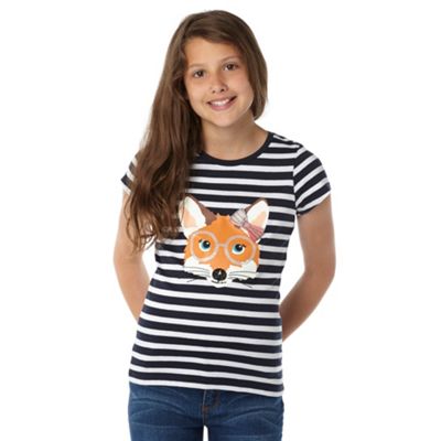 bluezoo Girls navy striped fox t-shirt