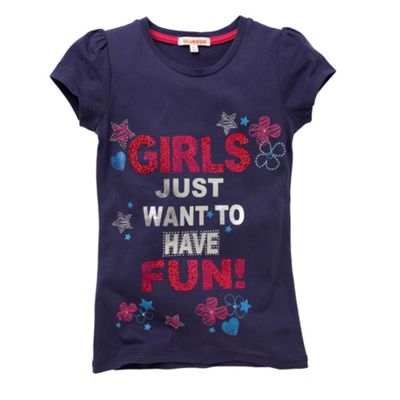 bluezoo Navy sequin slogan t-shirt