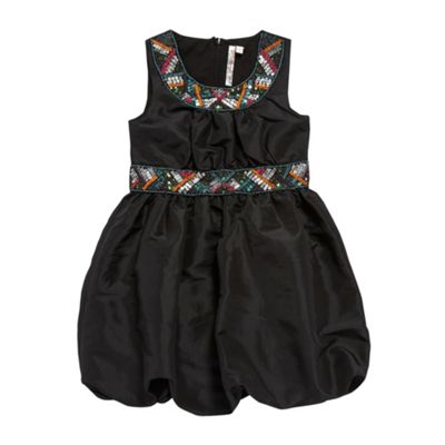 Black beaded taffeta dress for girls