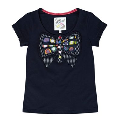 Girls navy applique bow t-shirt