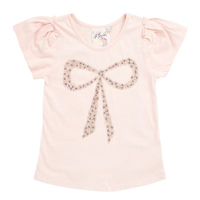 Girls pale pink beaded bow t-shirt