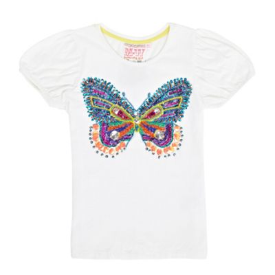 White butterfly embellished girls t-shirt
