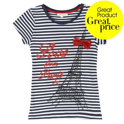 bluezoo Navy striped Eiffel Tower girls t-shirt