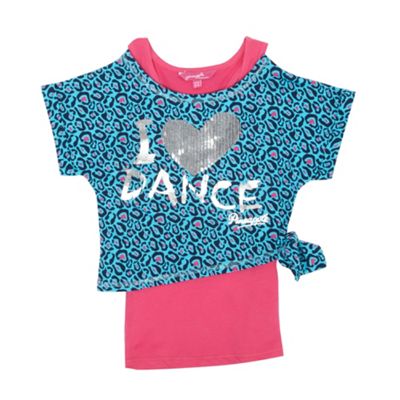 Girls turquoise animal print two-piece t-shirt