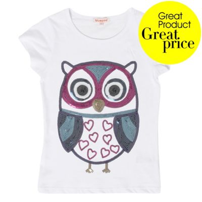Girls white owl embellished t-shirt