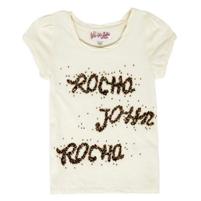 Girls cream beaded logo t-shirt