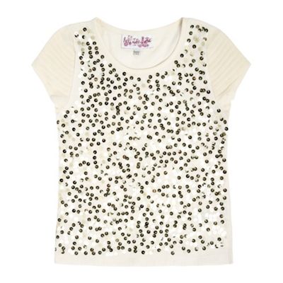 Girls cream sequin t-shirt