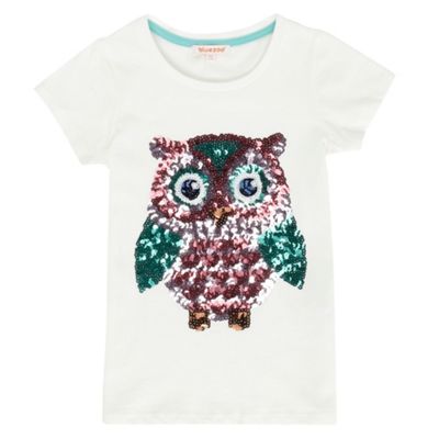 bluezoo Girls off white sequin owl t-shirt