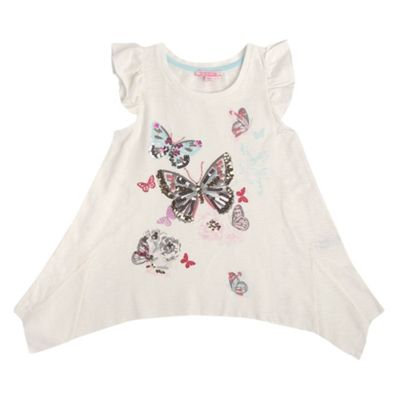 Girls white hanky hem butterfly t-shirt