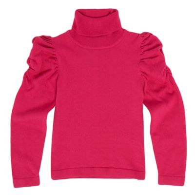Girls Dark Pink Roll Neck Jumper