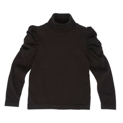 Girls Black Roll Neck Jumper
