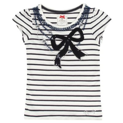 Girls white and blue embellished bow t-shirt