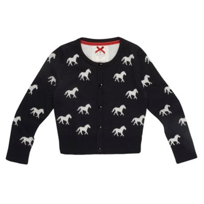 Girl's navy horse print cardigan