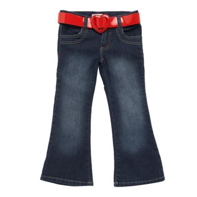 Girls dark blue belted flared jeans