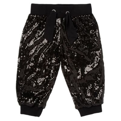 Girls Black Sequinned Cropped Jogging Bottoms