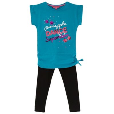 Girls turquoise long t-shirt with leggings