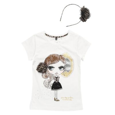 Girls off white rhinestone illustration t-shirt