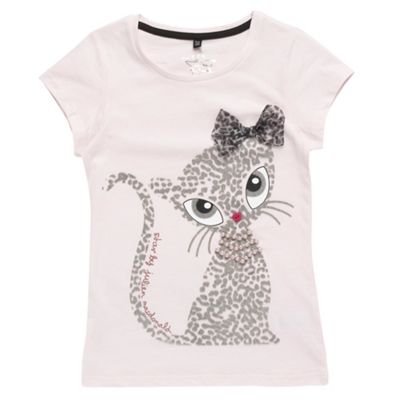 Star by Julien Macdonald Girls pale pink flocked cat t-shirt