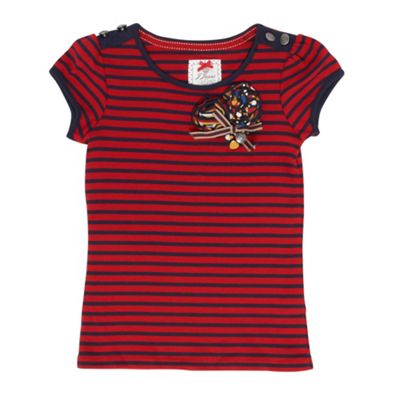 Girls red and navy striped heart corsage t-shirt