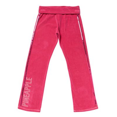 Girls Dark Pink Velour Jogging Bottoms