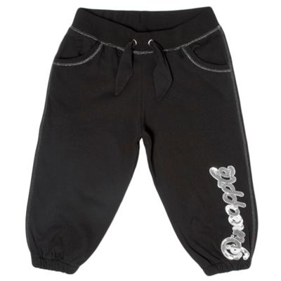 Girls Black Sequinned Logo Cropped Jogging Bottoms