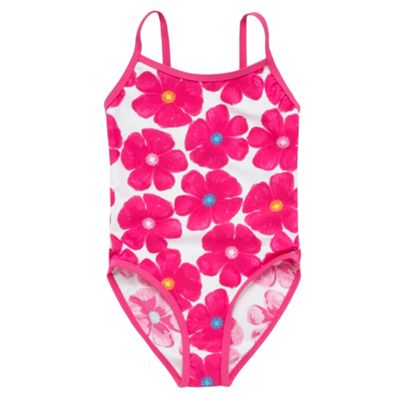 Girls pink flower print swimsuit
