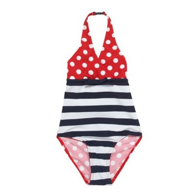 Girls navy hater neck swimsuit