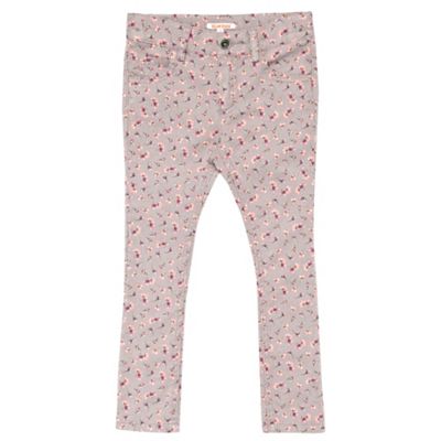 Girls grey floral print skinny jeans