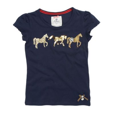 Girls navy horse applique t-shirt