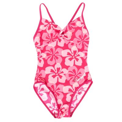 Girls pink hibiscus swimsuit