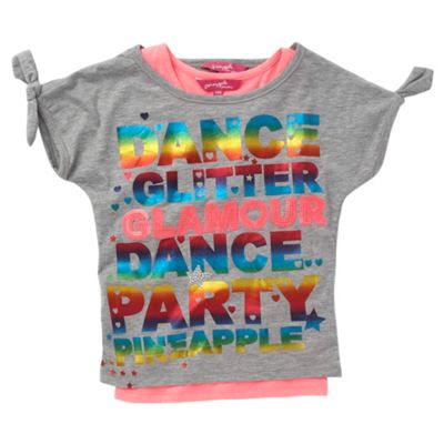 Pineapple by Debbie Moore Girls grey party people sequin t-shirt