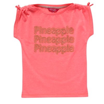 Girls coral glitter logo t-shirt