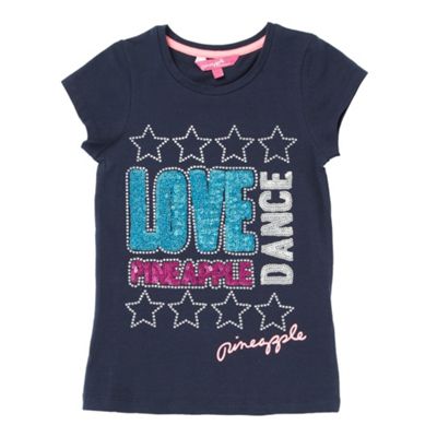 Pineapple by Debbie Moore Girls navy love dance sequin t-shirt