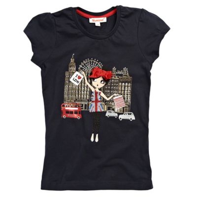 Girls black London themed motif t-shirt