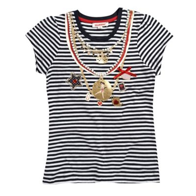 Girls navy striped necklace print t-shirt