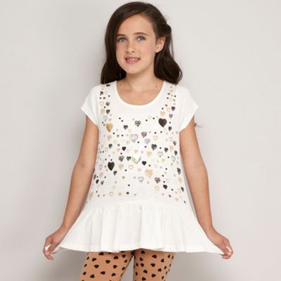 bluezoo Girls off white hearts peplum t-shirt