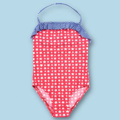 bluezoo Girls bright pink frilly trimmed star swimsuit