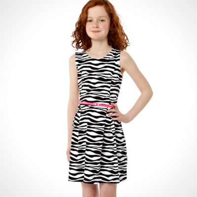 Girl's black zebra striped jersey skater dress                                                                                  